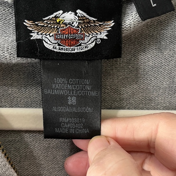 Harley-Davidson Light Gray Pullover Half-Zip Logo Pull Embroidered Sleeves SZ L - Picture 2 of 7